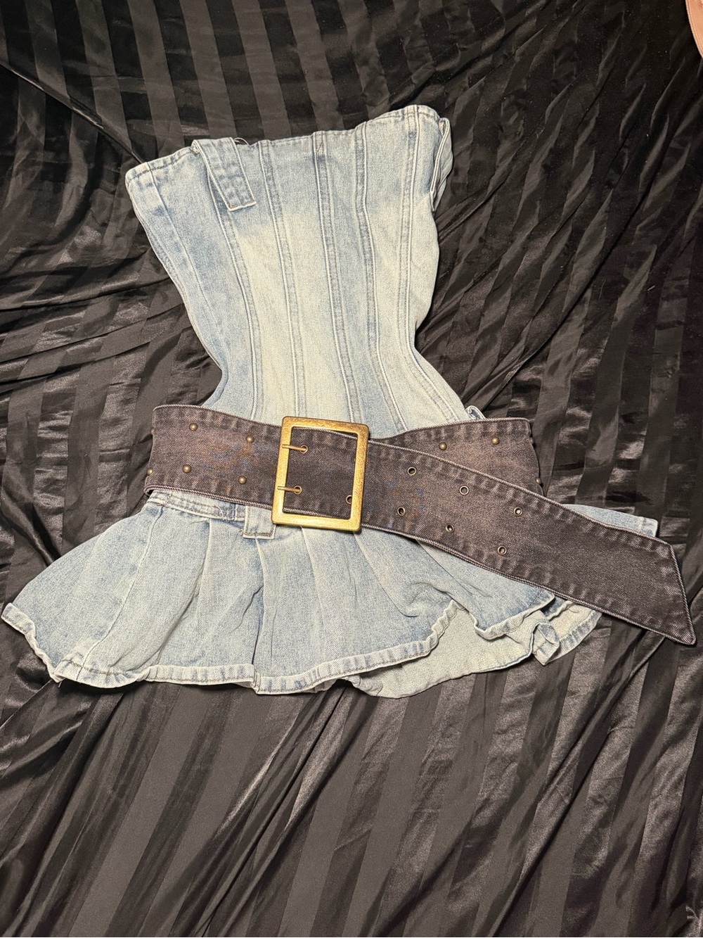 Jaded London Washed Black Denim Wide Waist Belt with Brass Buckle
